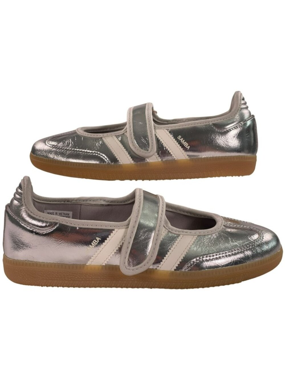 Adidas Samba Jane W Metallic Silver Shoes Casual Strap Sneakers Women's Sz 6 NEW